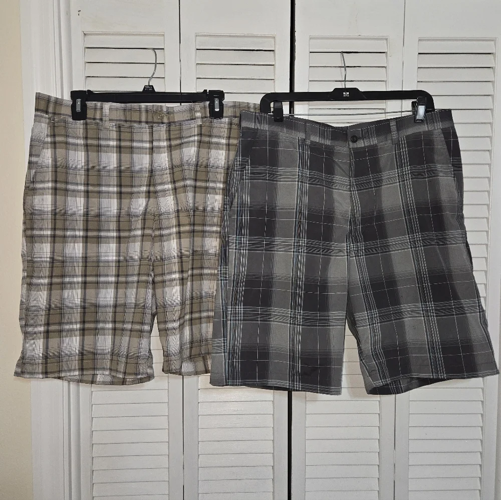 Ben Hogan Performance Men's 34 Plaid Golf Shorts - Gray and Tan